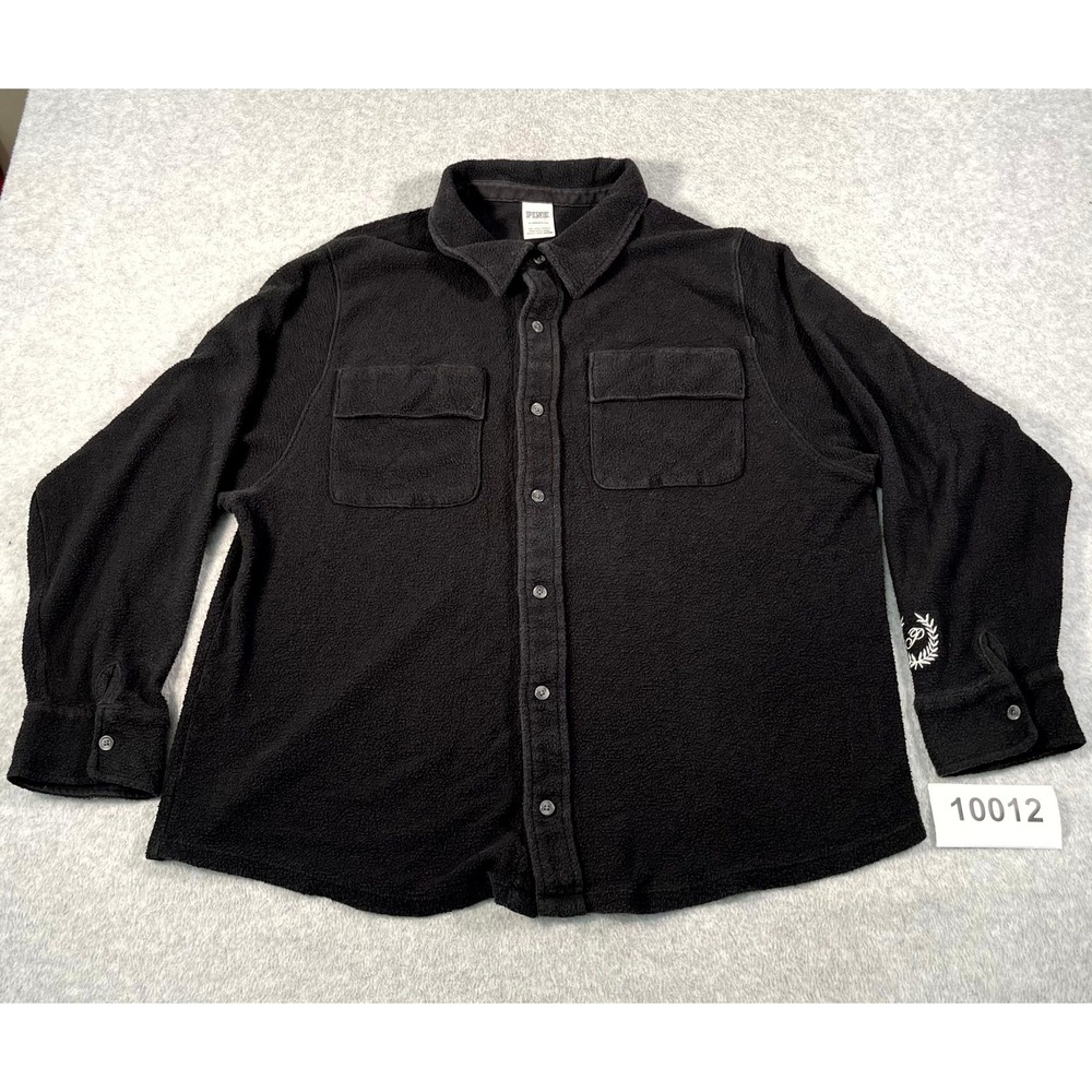 Victoria's Secret PINK Fleece Shacket Men's XL Black Textured Flap Pockets Logo